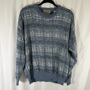 Segreto Sweater Men's XL Blue Knit Silk Blend Crew Neck Long Sleeve Pullover